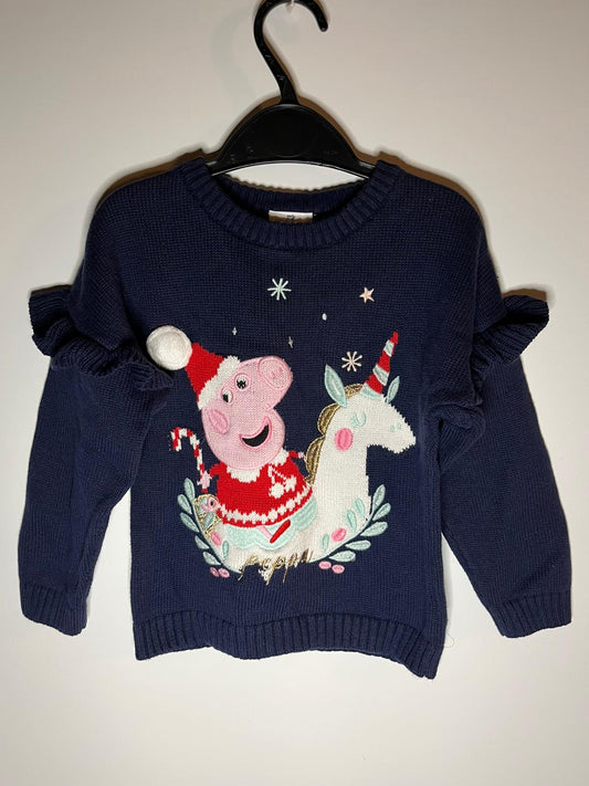Preloved TU navy Peppa pig Christmas jumper size 2 to 3 years. Little Drums.